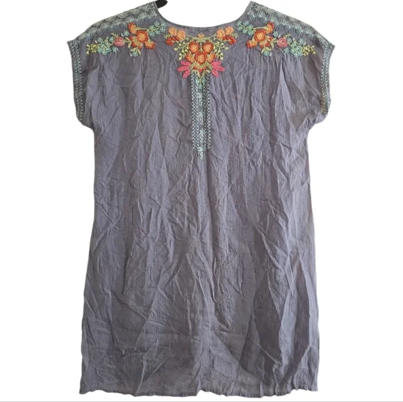 Johnny Was Heidi Boho Embroidered Tunic Medium Graphite Gray Floral Flowers - Picture 8 of 11